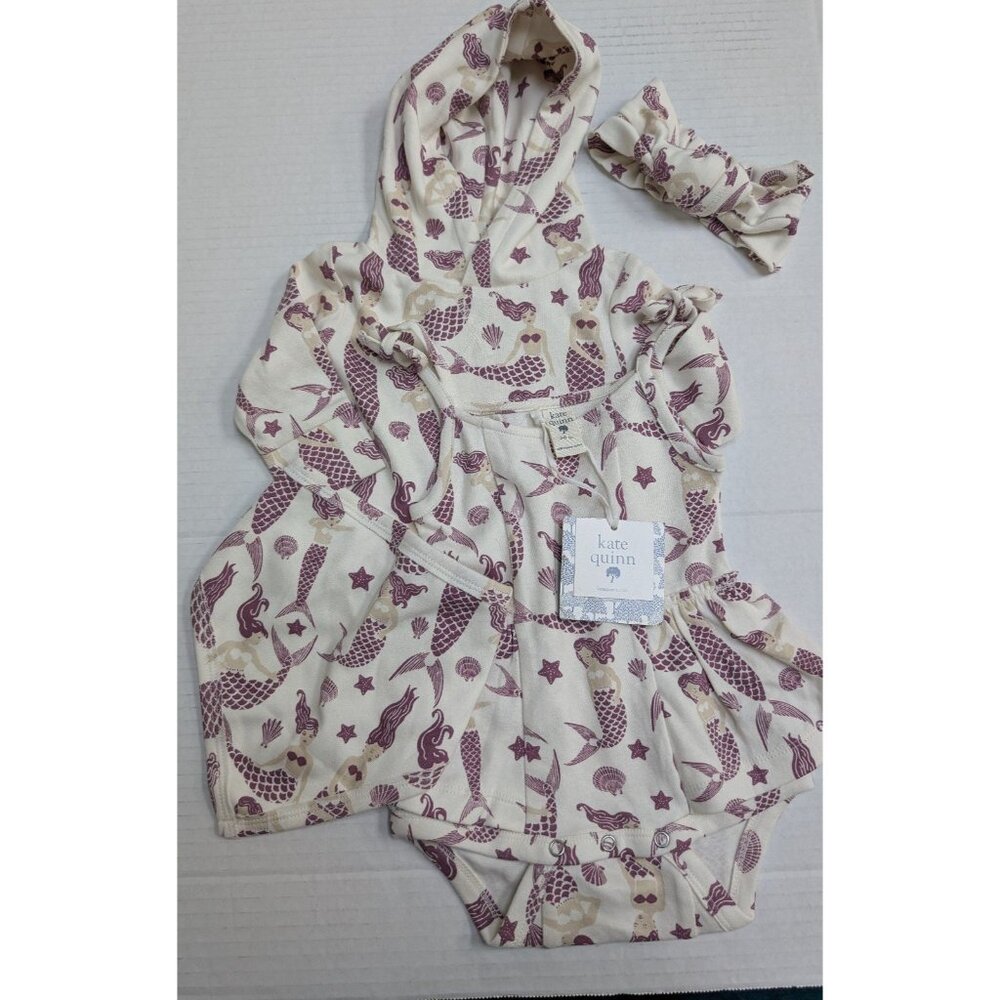 Purple Grape Mermaids Bundle Ballerina Hoodie Bow Bib 3-6 Kate Quinn Organic Cot